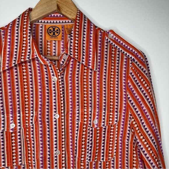 Tory Burch Geometric Print Button Front Blouse Shirt Size 10 - Picture 3 of 8